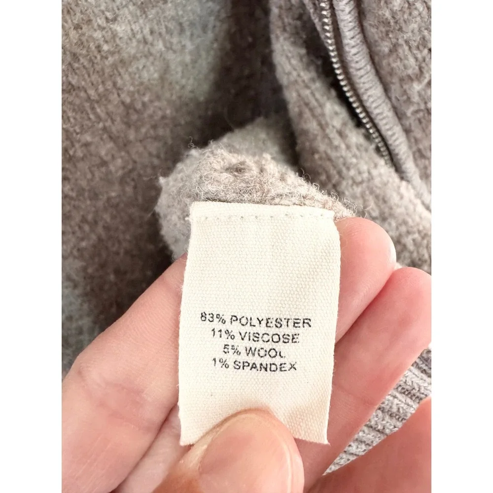 Marled Mock Neck Full Zip Cardigan Sweater Taupe Brown Wool Blend Small